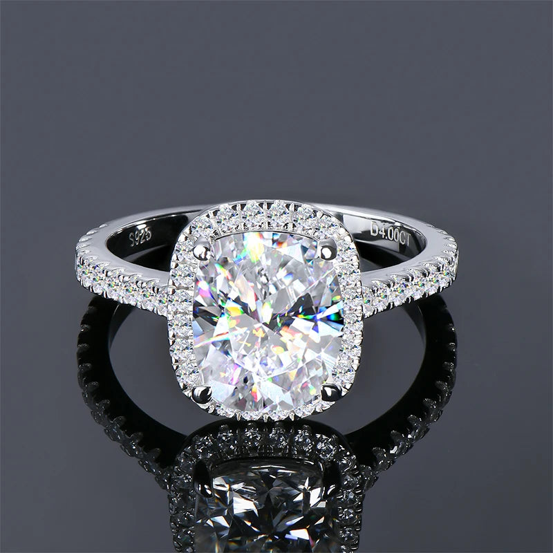 IOGOU Luxury 4ct Moissanite Halo Engagement Ring Certified Cushion Cut Diamond Wedding Rings 925 Sterling Sliver Wedding Jewelry