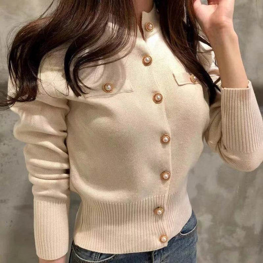 2025 Autumn Long Sleeve Fashion Women Cardigans Sweater Knitted Coat Short Casual Single Breasted Korean Slim Chic Ladies Tops - AIAZ