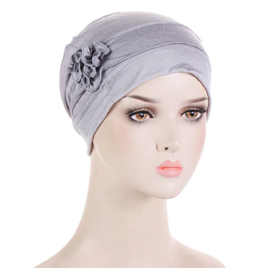 Muslim Fashion Flowers Turban Cap Solid Color Women Hijabs Islamic Chemo Cap Head Scarf Ladies Head Wrap Cover Hijab Scarf - AIAZ
