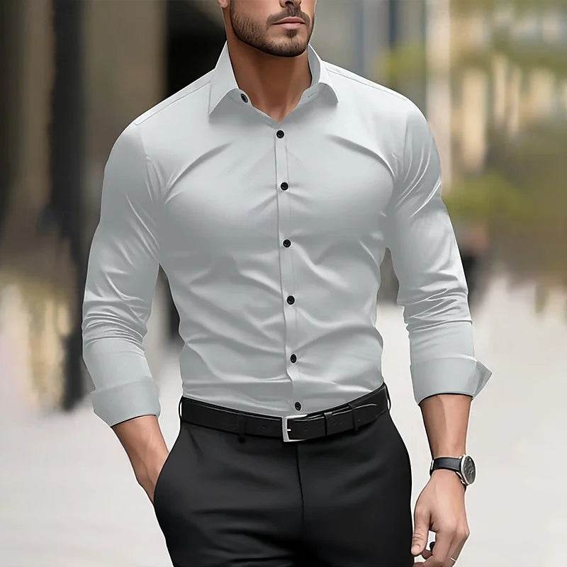 Men's formal shirt solid color wedding outdoor black red navy blue dark green long sleeve lapel summer spring clothing XS-6XL - AIAZ