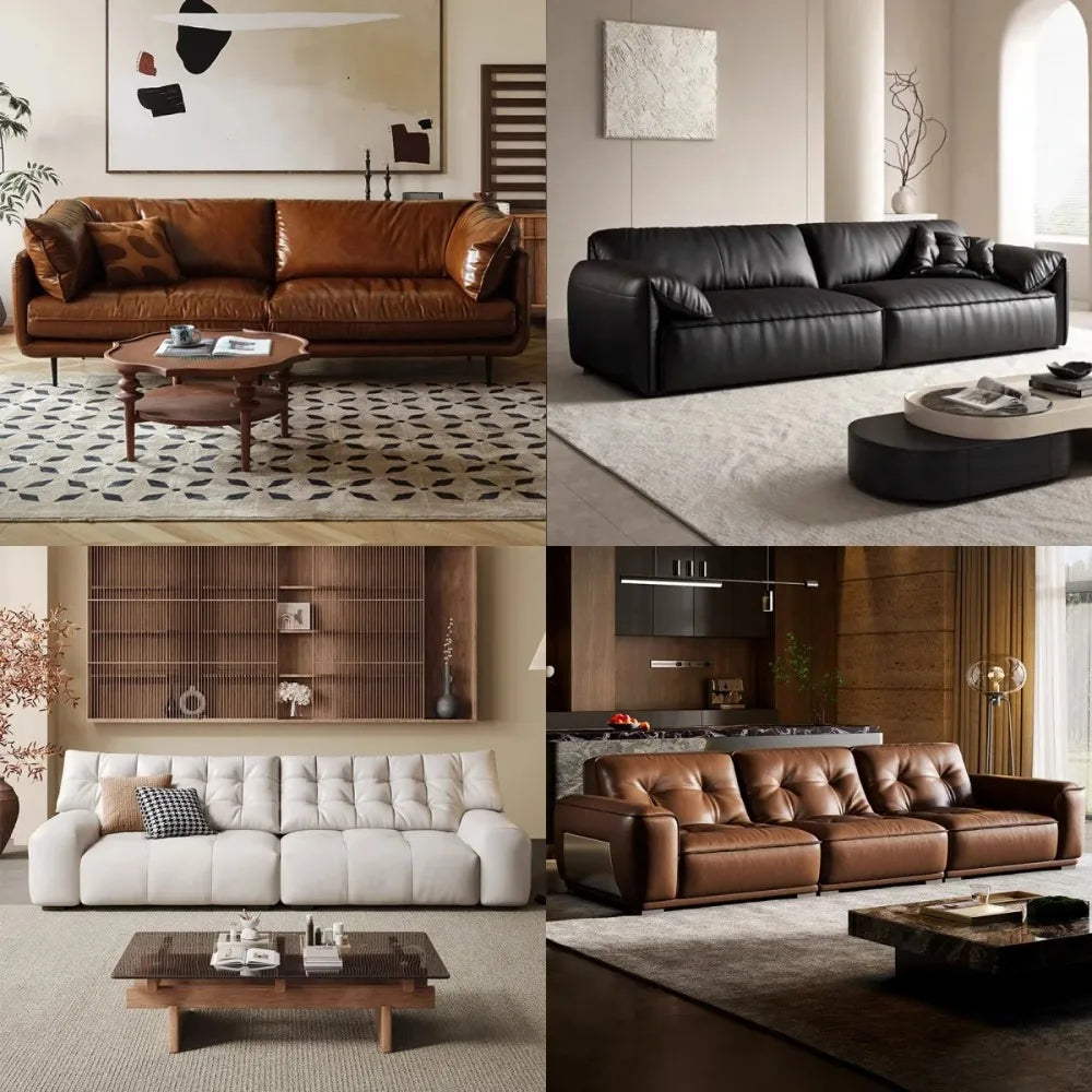 Italian-Style Full Genuine Cowhide Leather Sofa Modern Luxury Design for Large Villa Living Room High-End Wood Frame Sofa Set
