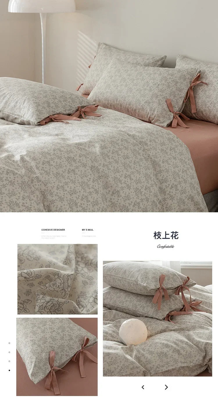 100% Cotton Bedding Set Flower Style Duvet Cover with Pillow Case Single Bedding Set Skincare Sheet Set