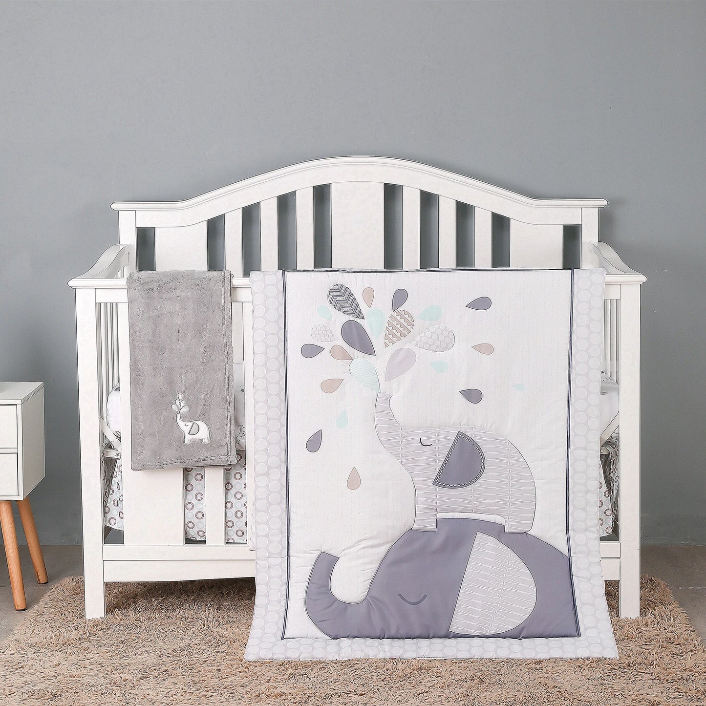 4Pcs Baby Bedding Crib Set Nursery Bedding Set Cot Bedding Set Infant Nursery Room (Comforter Fitted Sheet Crib Skirt Blanket)