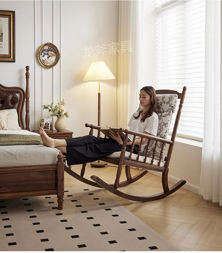 North American Black Walnut All Solid Wood Rocking Chair Bedroom Sofa Chair