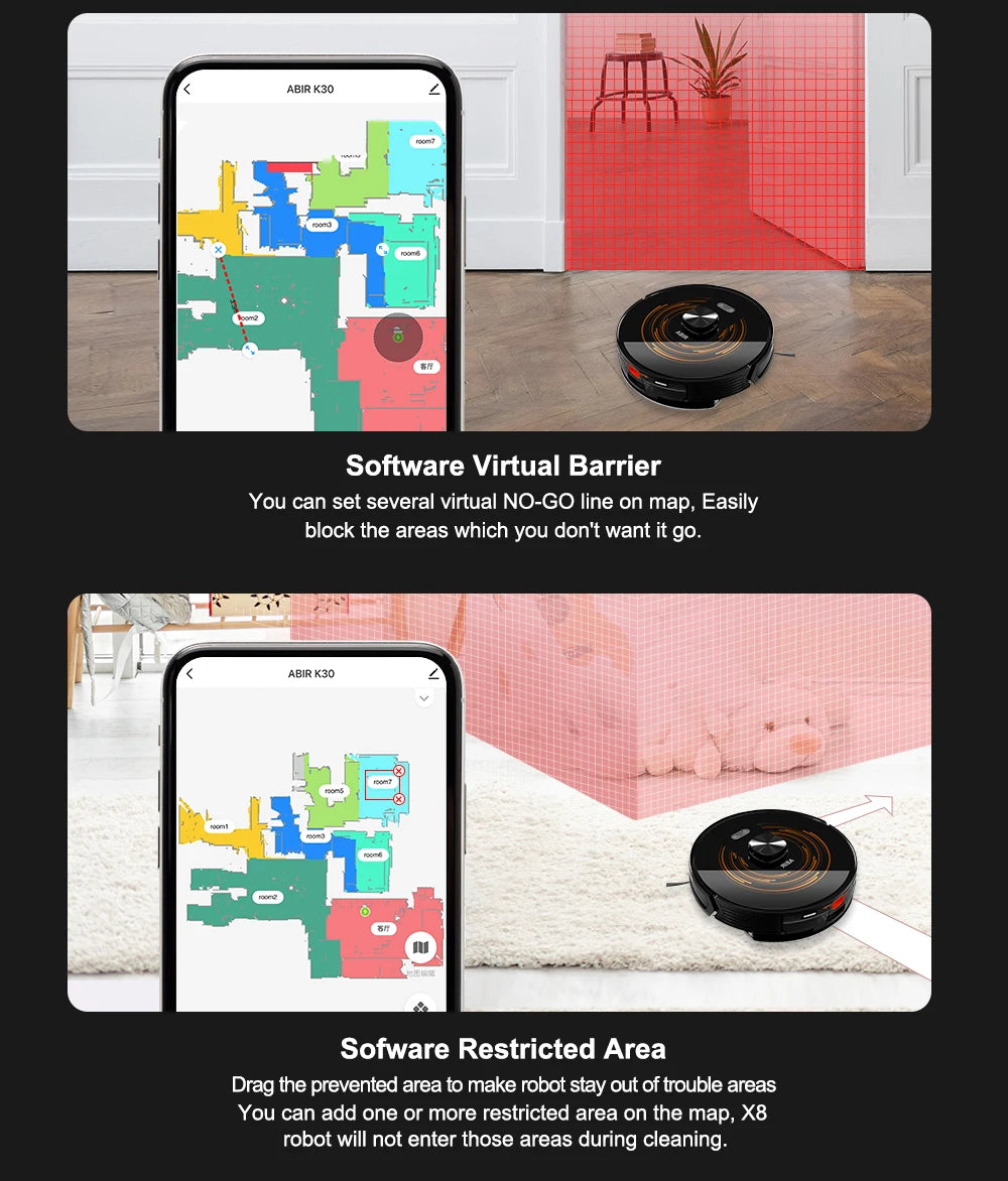 Robot Vacuum Cleaner K30 Self-cleaning dustbin, Dual Laser,UV Spot Cleaning,240mins Runtime, Auto Smart Carpet Floor Washing