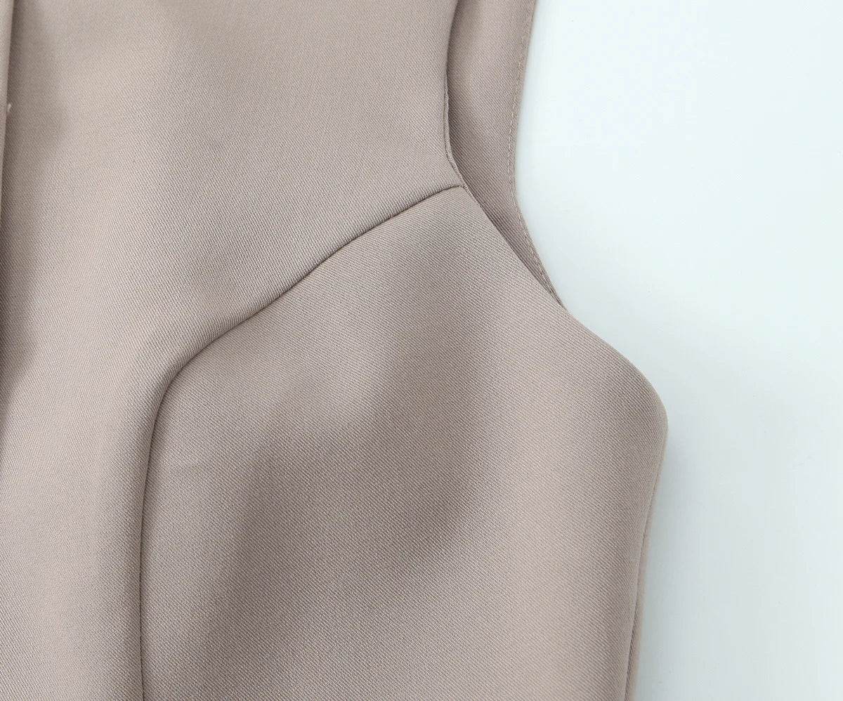 TRAFZA Women Fashion Sleeveless O Neck Slim High Waist Jumpsuits Woman Casual Summer Solid Elegant Single breasted Playsuits - AIAZ