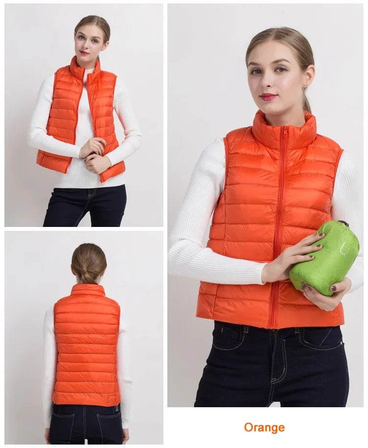 0-10℃ Women Vests Autumn Winter Ultra Light Duck Down Vest Female Slim Sleeveless Jacket Windproof Warm Puffer Waistcoat 4XL - AIAZ
