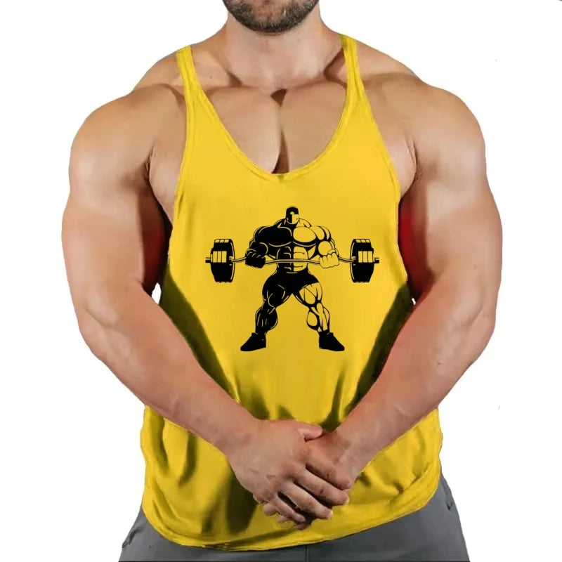 2025 - Men's Cotton Y-Back Vest "Lift Heavy Repeat" Graphic - Breathable Sleeveless for Gym Bodybuilding & Fitness