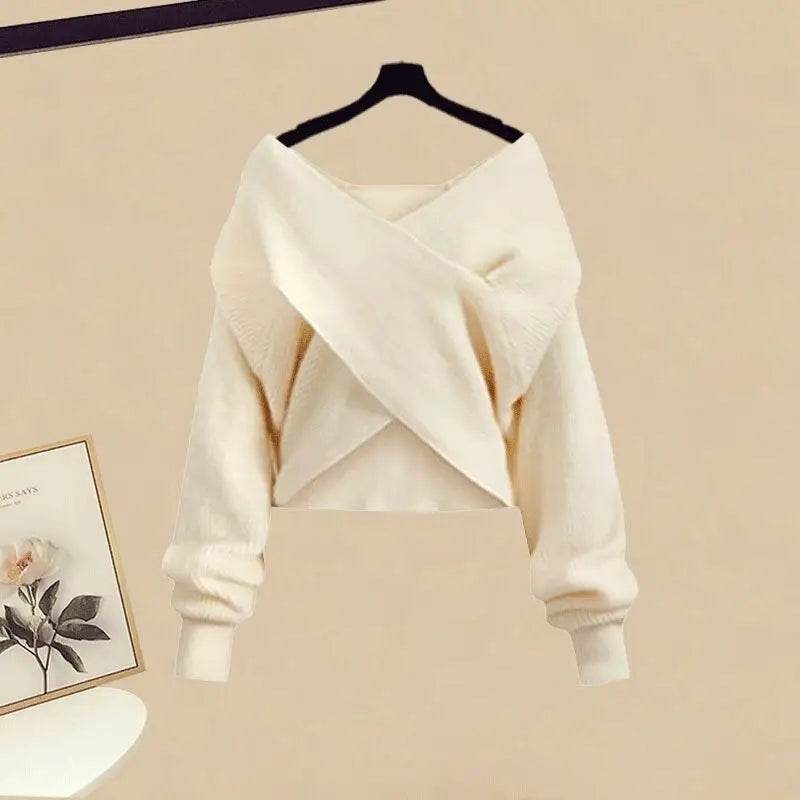 Women's Knitted Sweater Skirt Two Piece Set Women Slim Elegant Tops Female Sweater Dress Suits Lady Knitting Outfit - AIAZ