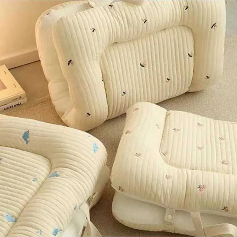 Cartoon Embroidery Bear Sleeping Nest for Baby Bed Crib with Pillow Travel Playpen Cot Infant Toddler Infant Cradle Mattress