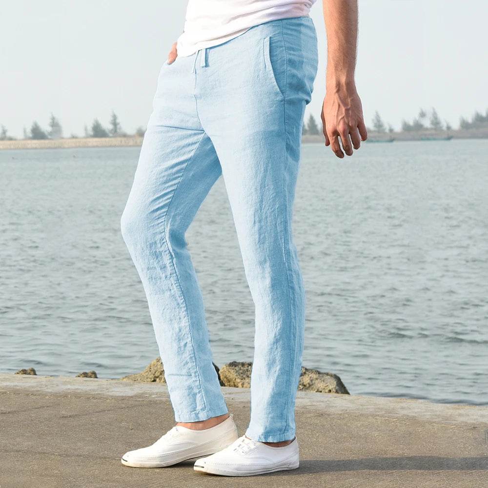 Men's Cotton Linen Pants Male Autumn New Breathable Solid Color Linen Trousers Fitness Streetwear S-3XL - AIAZ