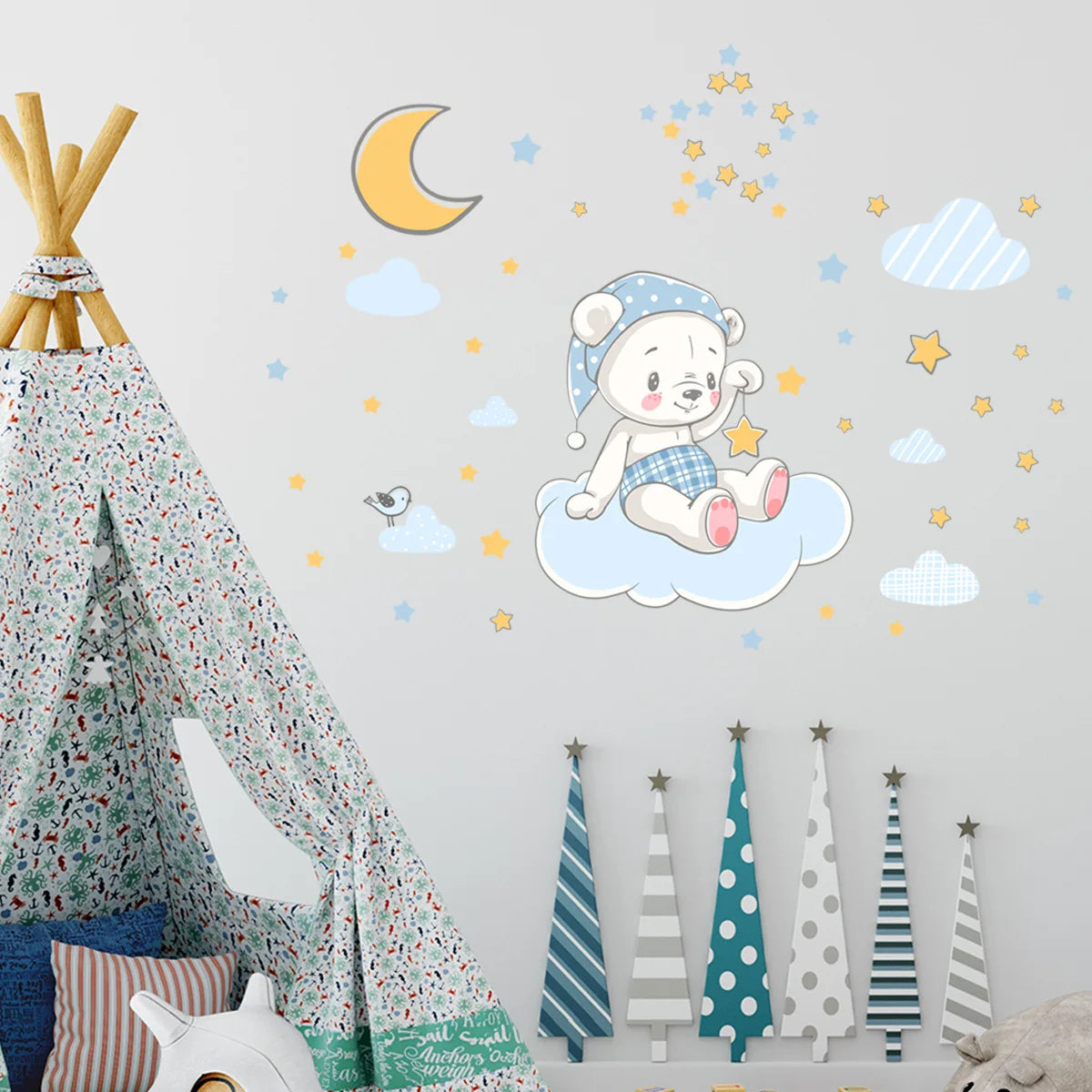 Cartoon Bunny Balloon Luminous Wall Stickers Glow In The Dark Wallpaper For Kids Room Living Room Nursery Home Decoration Decals