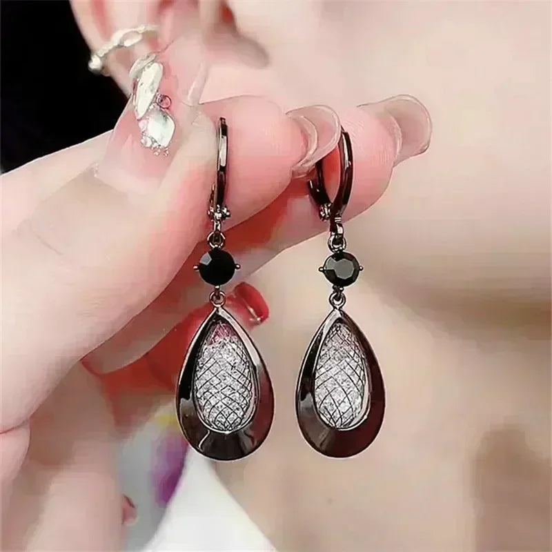 Exquisite Blue Drop-shaped Crystal Pendant Earrings For Women Fashion Personalized Daily Accessories Party Jewelry Birthday Gift