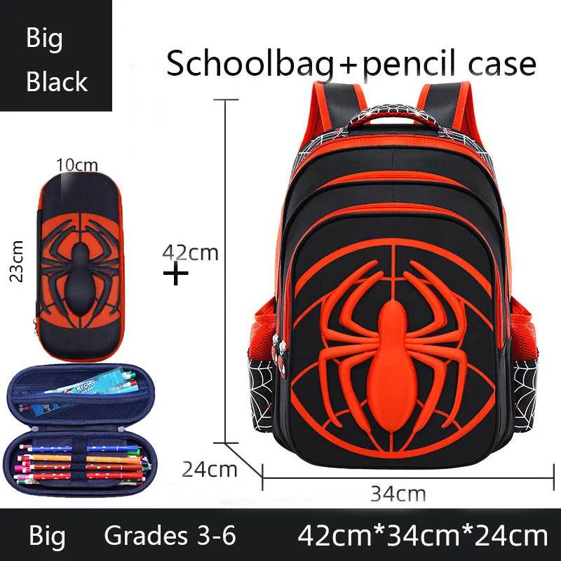 Spider Backpack+Pencil Case Set for Boys School Bag Elementary for Kids School Bag Cartoon Waterproof Primary Backpack - AIAZ