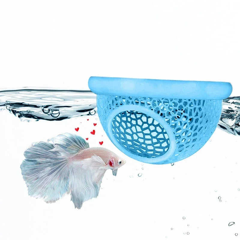 Aquarium Floating Cave Fish Shrimp Hideout Shelter 3-in-1 Hammock Feeding Ring & Resting Spot for Betta Small Aquatic Pets