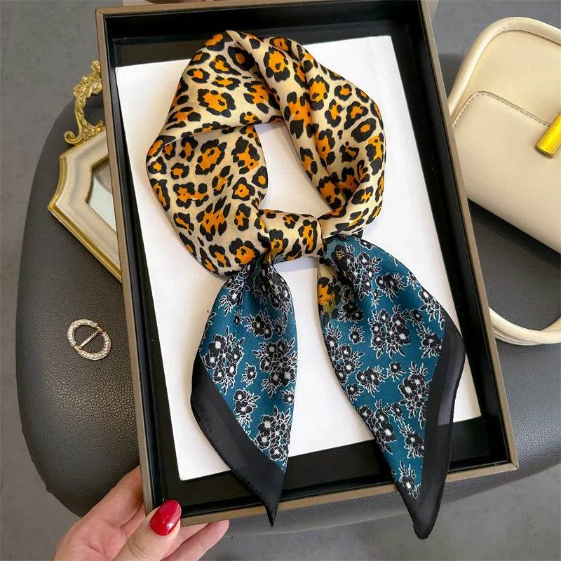 2024 New Leopard Print Square Scarf Women's Imitation Silk Scarf Casual Versatile Decoration Small Neck Scarf 70CMx70CM - AIAZ