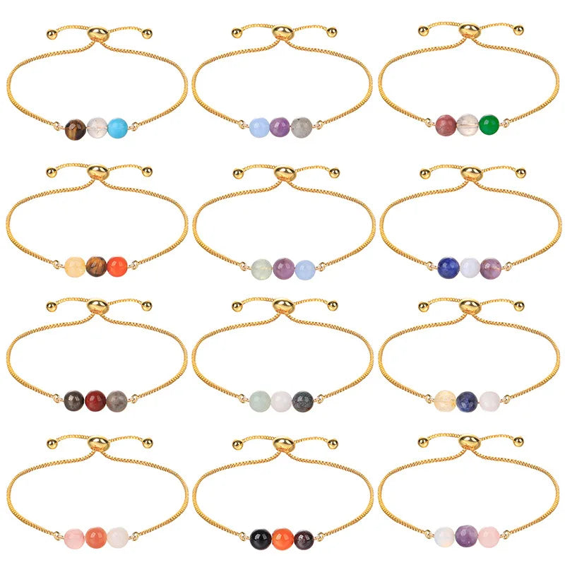 DAVINI 1pc Creative Twelve Constellation Bracelet Natural Stone Amethyst Moonstone Combination Zodiac Beaded Bracelet Jewelry