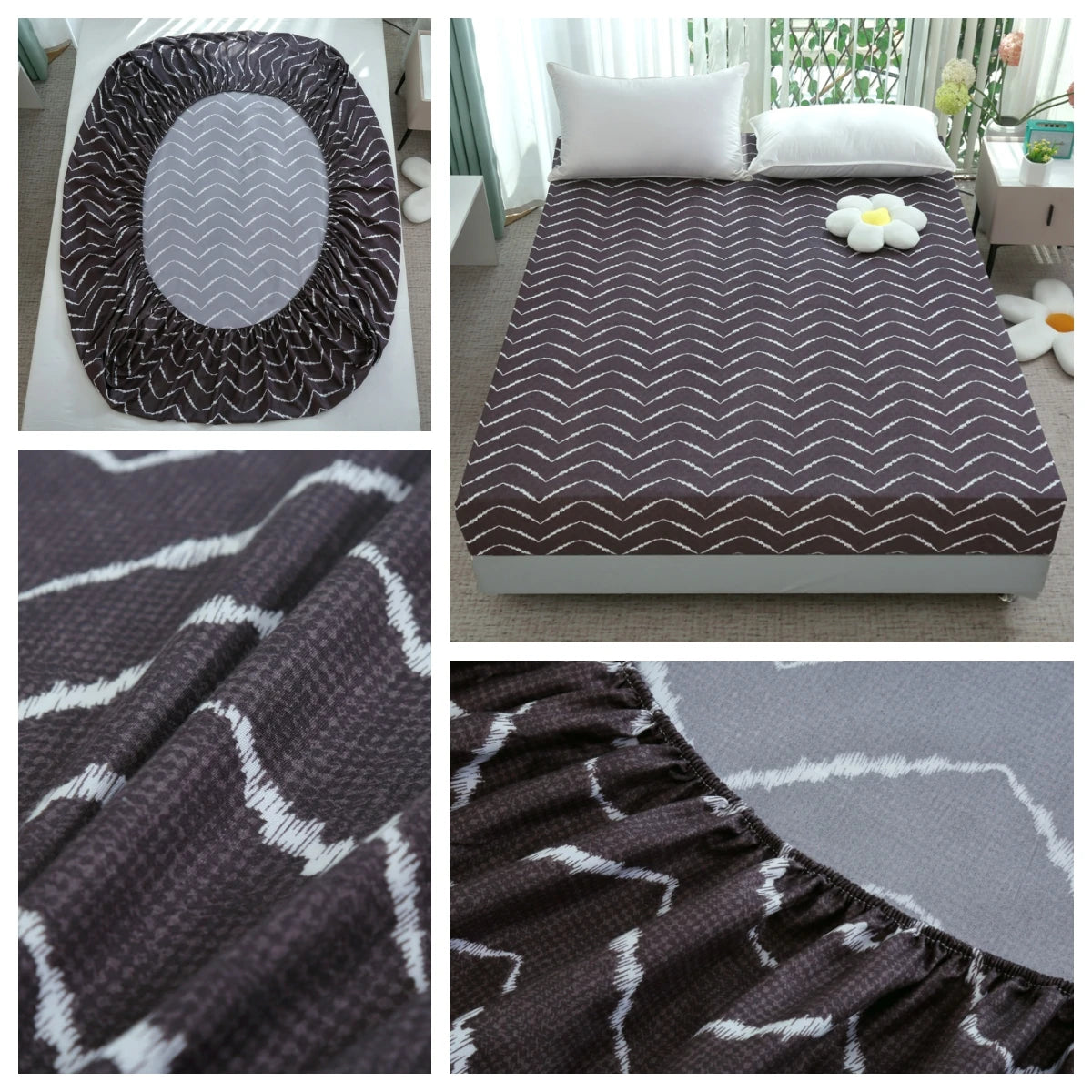 100% Polyester 3pcs Printed Sanding Fitted Sheet and pillowcases Set Elastic Band Around Mattress Cover King Size Bed Cover