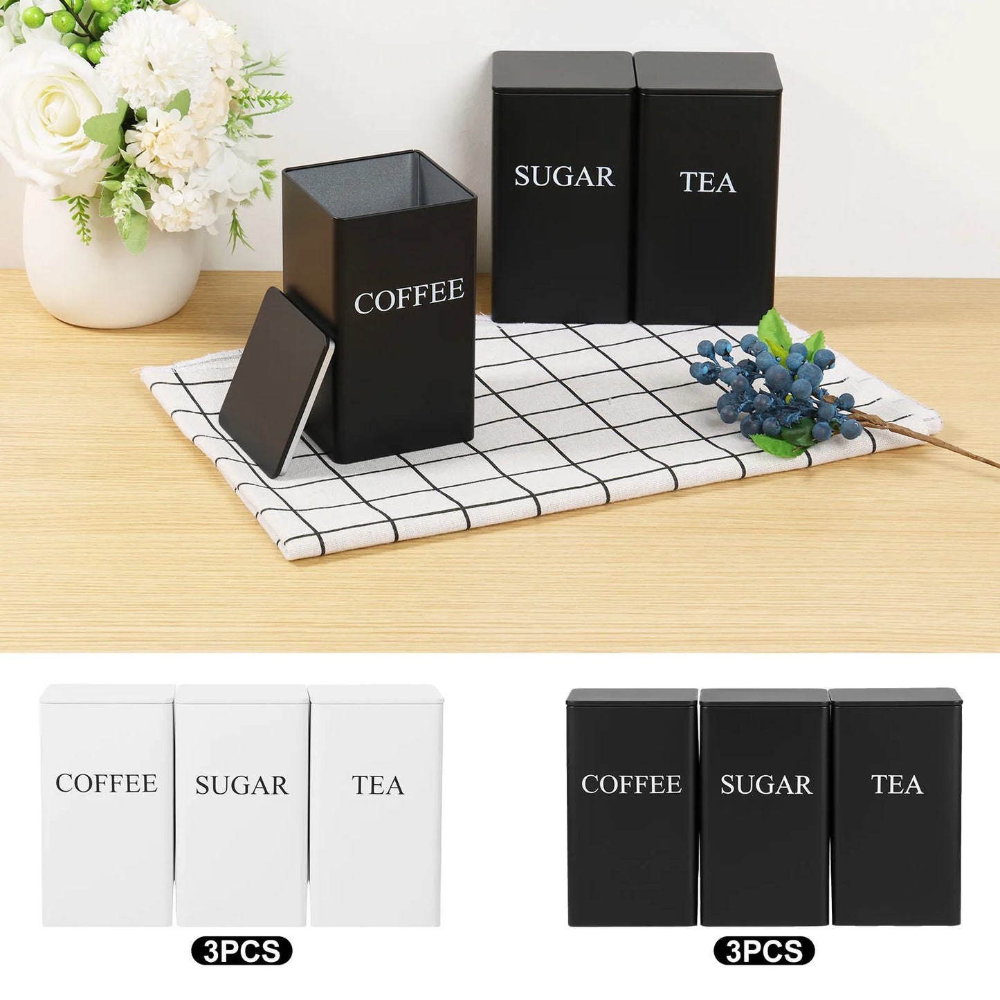 Coffee Bean Storage Jar Metal Coffee Tea Sugar Container Simple Style Sealed Storage with Bamboo Lid Tea Can Kitchen Supplies