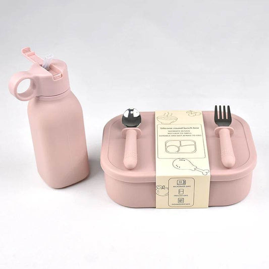 4PC/Set Silicone Bento Box Straw Water Bottle Leak-Proof Lunch Container Fork Spoon With Packaging Card BPA-Free Dishwasher Safe - AIAZ