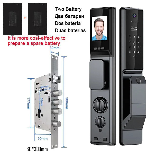 Tuya APP Facial Fingerprint Password With Camera Smart Door Lock Remote Voice Intercom Electronic Door Lock Fully Automatic