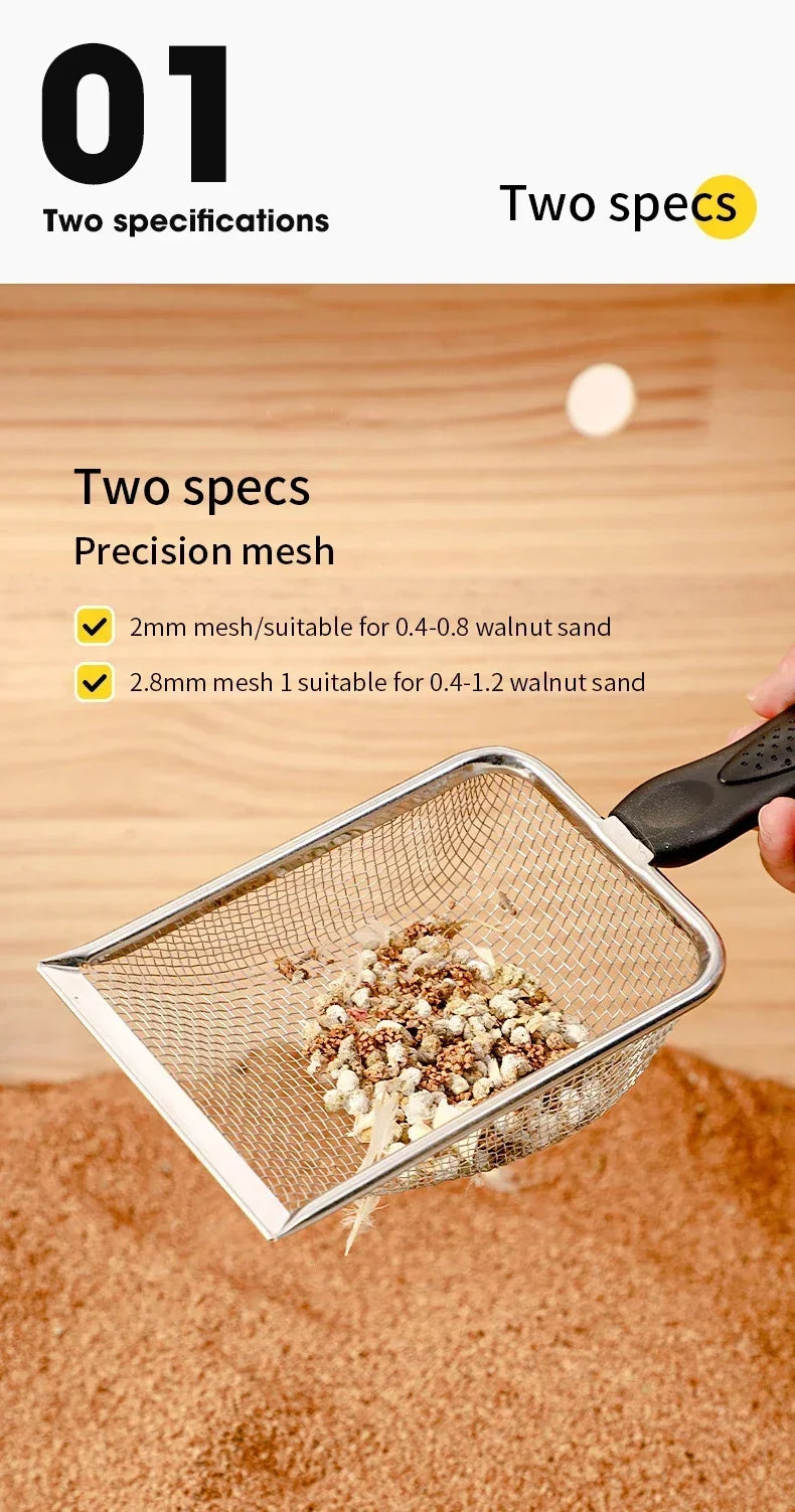 Cat Litter Shovel Stainless Steel Reptile Sand Substrate Shovel Clean Up Feces Fine Mesh Sifter For Bedding cat litter scoop