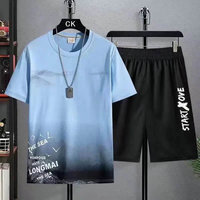 Trendy Suits for men Men's Summer Shorts Set Gym Outfit Student Short Sleeve Tee 2 Piece Set Tracksuits Men Casual Men Clothing - AIAZ