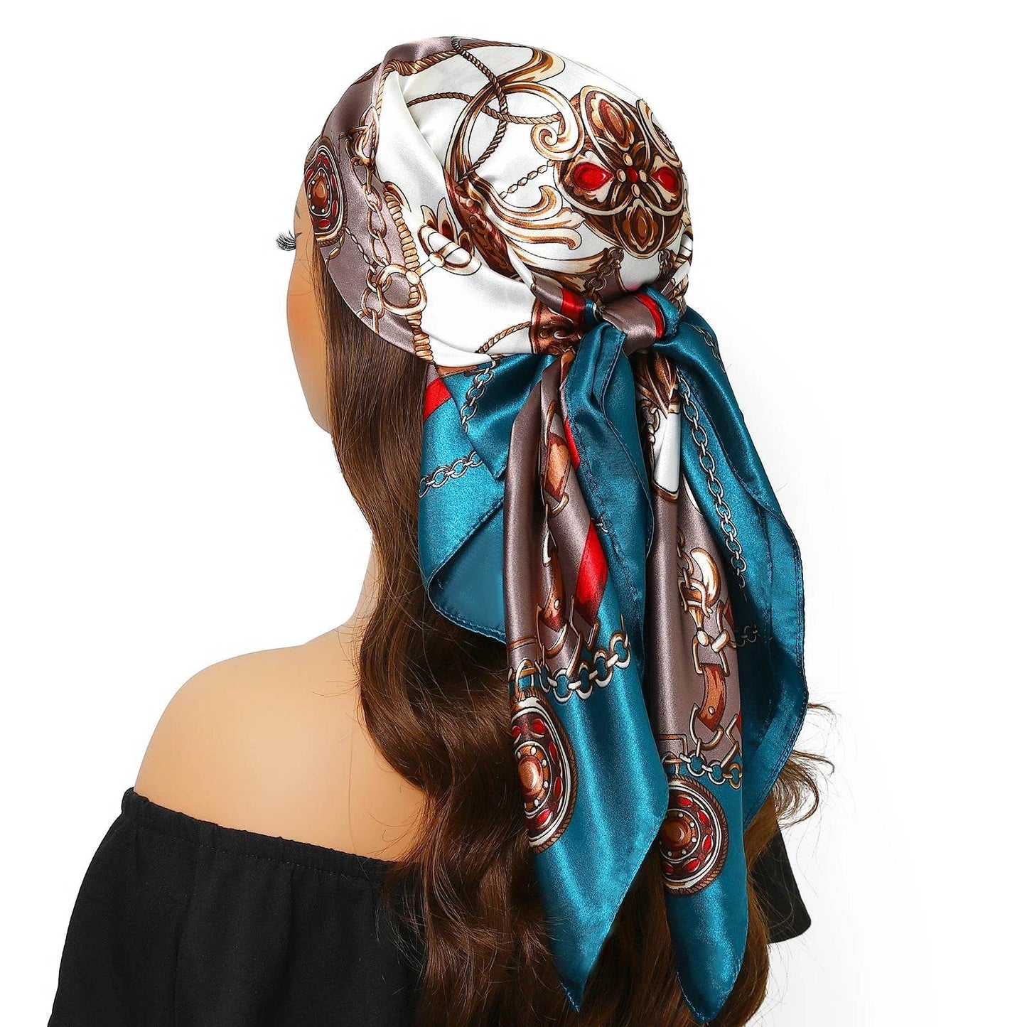 Head Scarf Women Luxury Brand Square 90*90cm Silk Foulard Satin Bandana Cheveux Soft Neckerchief Hijab Hair Scarves For Ladies - AIAZ