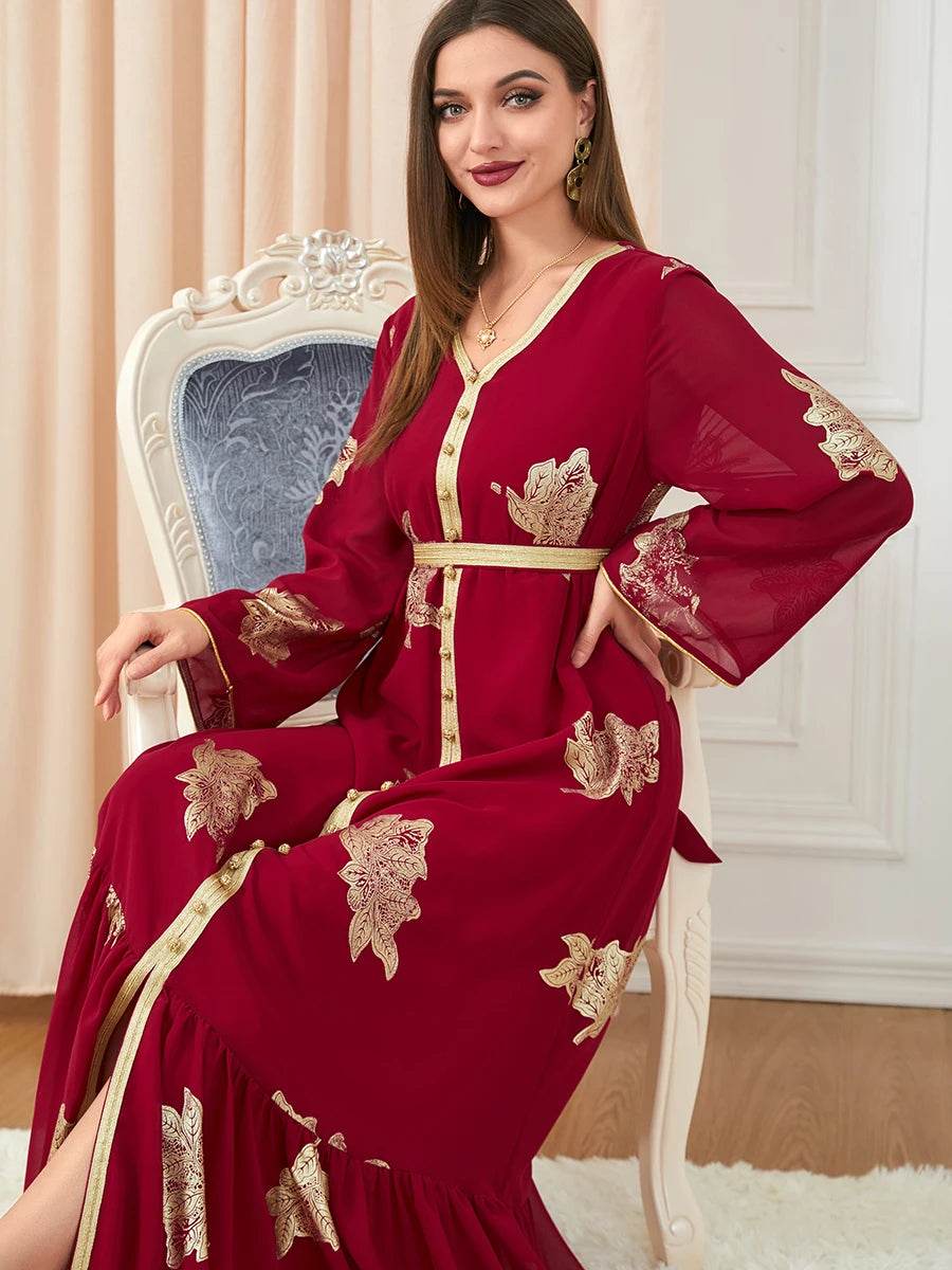 Morocco Dress For Women 2022 Autumn Muslim Abaya Fashion Dubai Abayas Iron Button Belted Kaftan Split Hem Party Dresses Vestidos - AIAZ