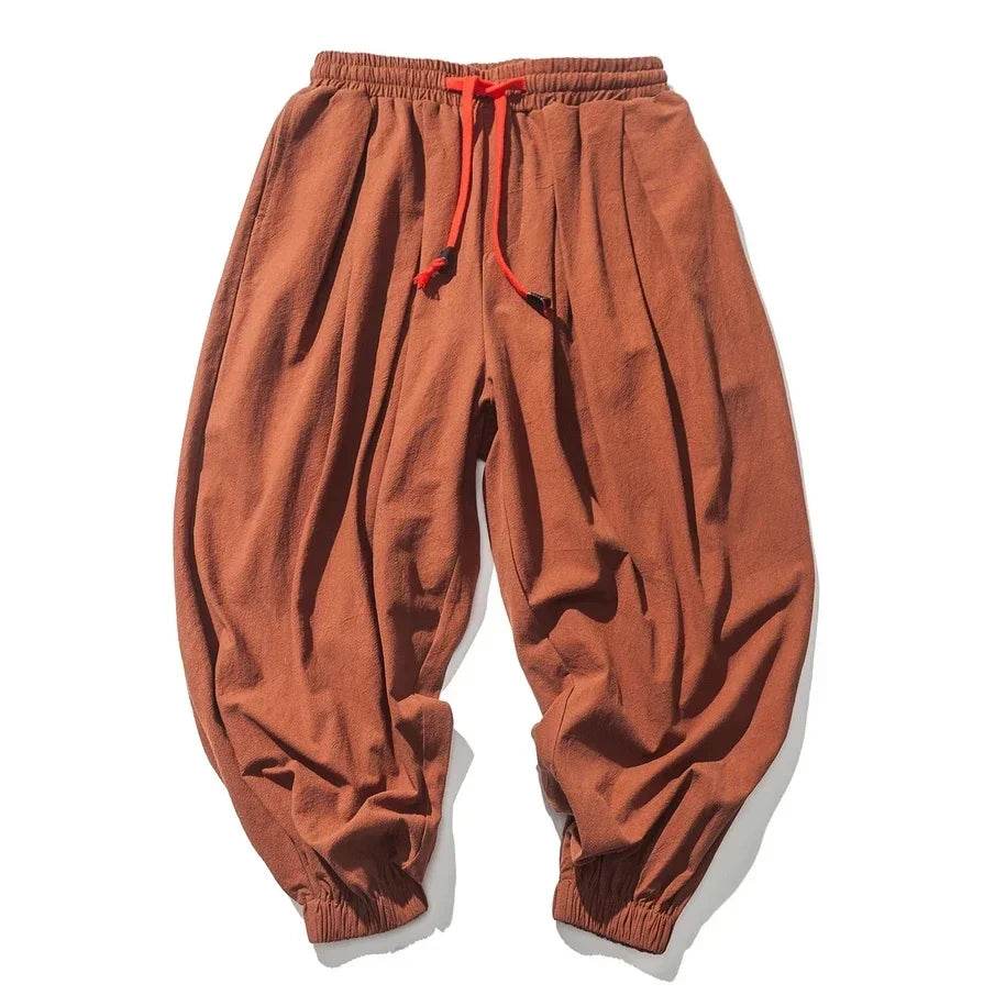 New Trendy Men Harem Pants Loose Oversized Style Cotton and Linen High Quality Jogger Sweatpants Casual Male Trousers - AIAZ