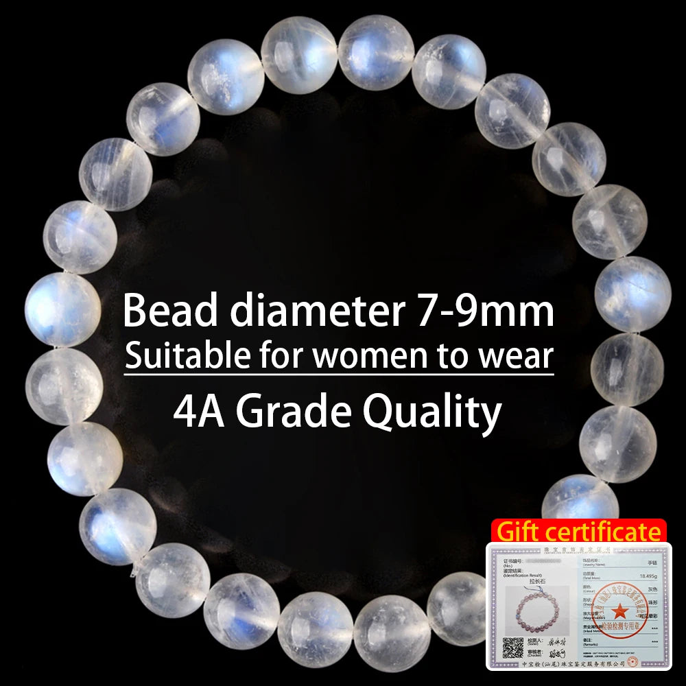 Blue Grey Moonlight Stone Bead String Bracelet 7-9mm Round Beads Gemstone Bracelet for Women Healing Crystal Energy Wristban