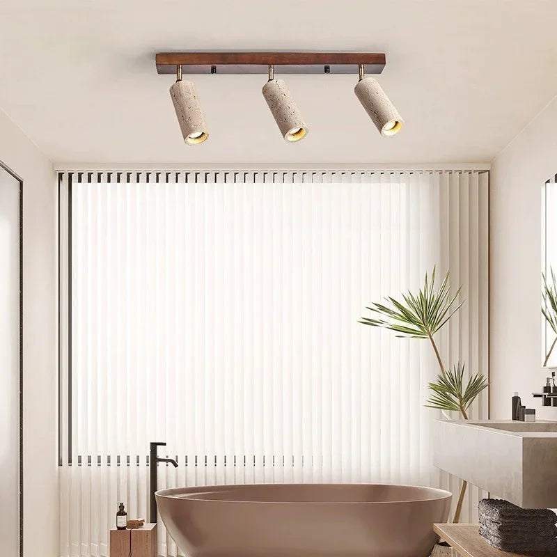 Stone Ceiling Lamp Spot light Angle Adjustable Rectangle Wood Base