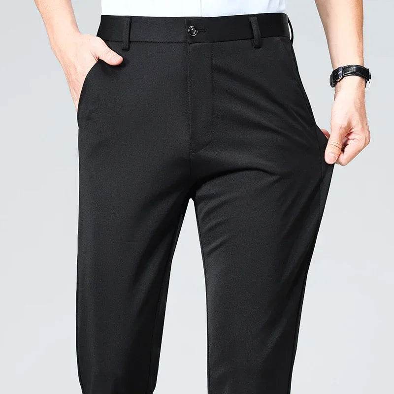 Men Suit Pants Light Thin Elastic Slim Fit Dress Pants Business Solid Casual Straight Leg Trouser Men Clothing Oversize 29-42 - AIAZ