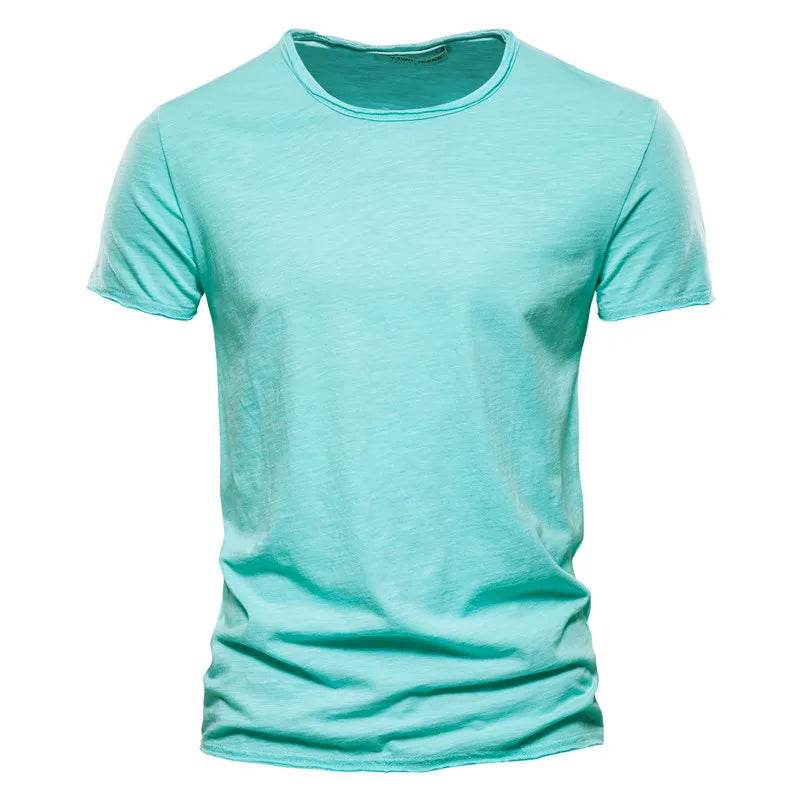 Men's T Shirt Pure Color Round Collar Short Sleeved Tops Tees High Quality Cotton Men T-Shirt Fashion Slim Man T Shirt For Men - AIAZ