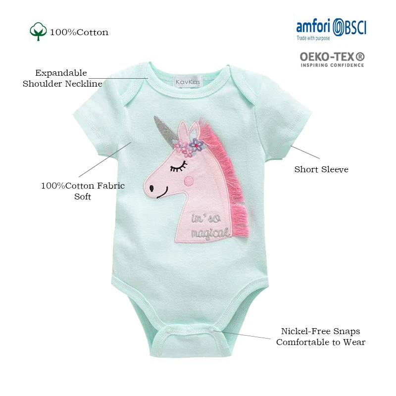 3 Pcs/set Baby Girls Rompers Unicorn Cute Print Girls Bodysuit Pink Summer Short Sleeve Jumpsuit 100% Cotton Soft Baby Clothes