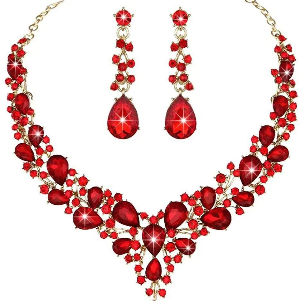 Fashion Crystal Bridal Necklaces Earrings Shining Elegant Rhinestone Jewelry Set Exquisite Necklace Earrings Set Banquet