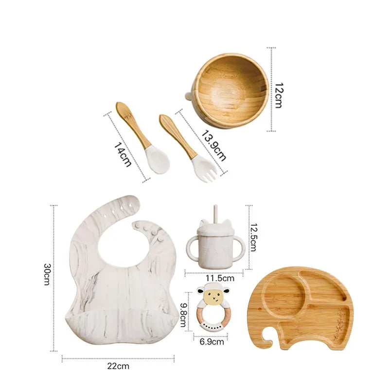 Wooden Dinner Plate Feeding Supplies Bamboo Baby Tableware Silicone Suction Plate Bowl BPA Free Baby Stuff Newborn Accessories