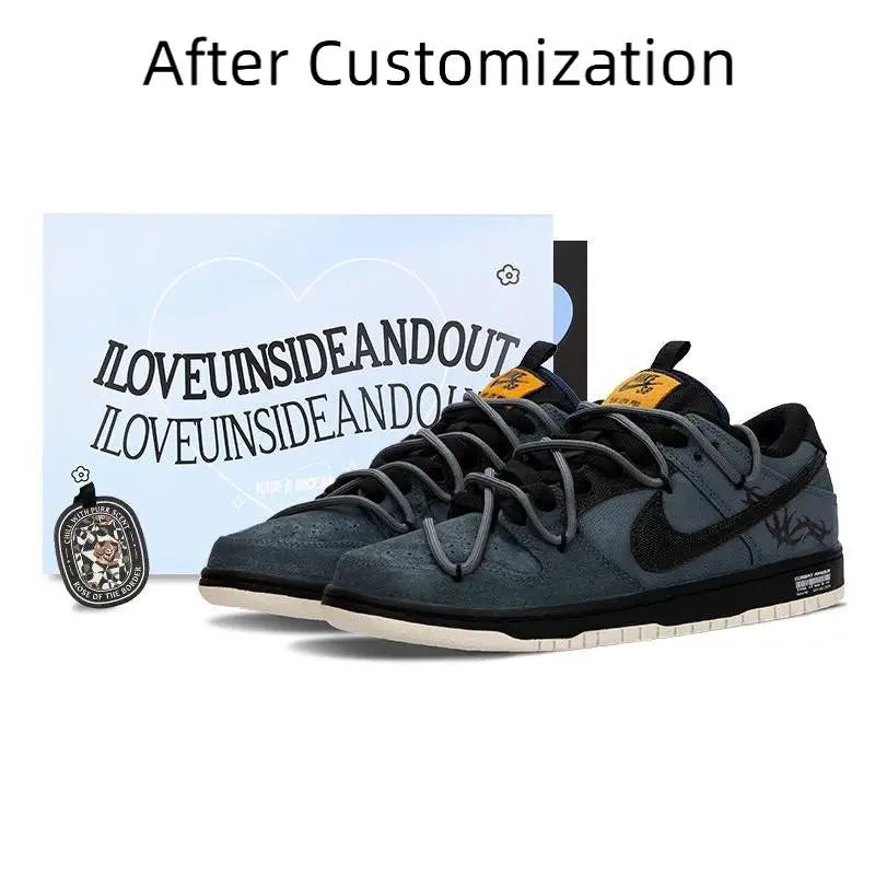 【Customize】Nike Dunk SB Skateboarding Shoes Unisex Low-top Black/Blue Sneakers shoes DX6775-400