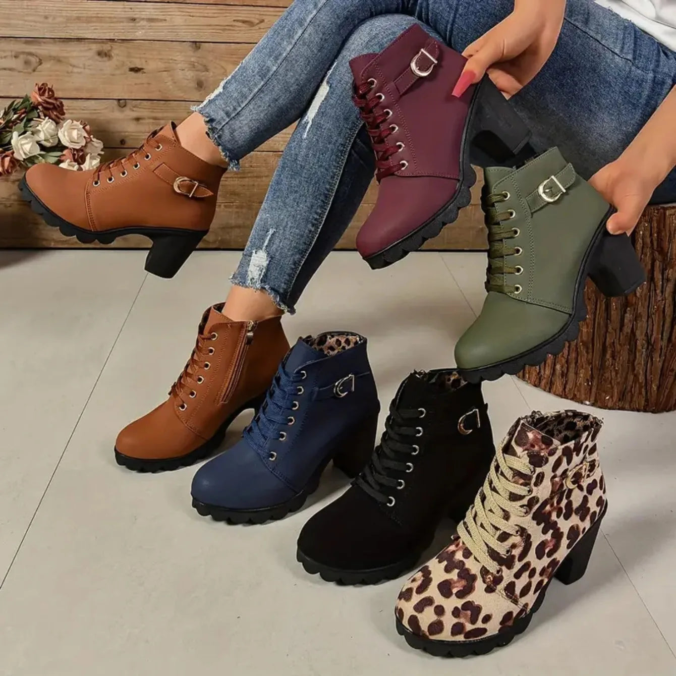 Women Boots Autumn Winter High Quality Boots Lace-up High Heels Shoes for Women Outdoor Fashion Anti-slip Boots Botas De Mujer