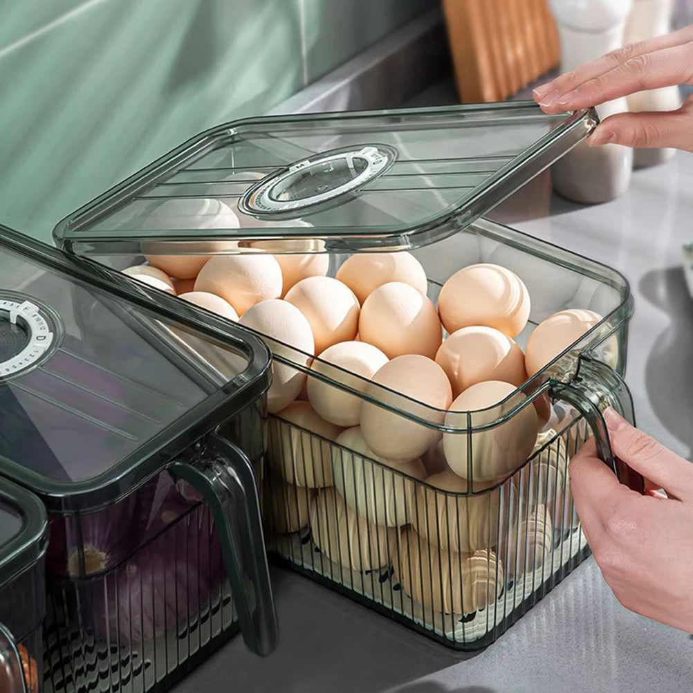 Kitchen Storage Containers with Time Recorder Lid Fridge Organizers Keep Fresh Food and Fruit Refrigerator Freezer Storage Boxes