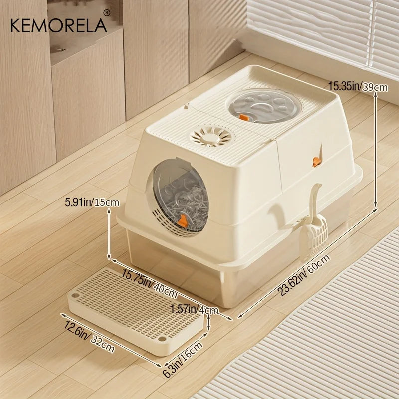 KEMORELA Stainless Steel Cat Litter Box XLExtra Large Litter Box for Big Cats Enclosed Removable with High Sided Enclosure Scoop