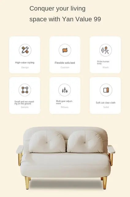 Folding Sofa Bed Dual Use Single Small Unit Balcony Living Room Multi Functional Clouding Stretching Relaxing Sofa Two Seat