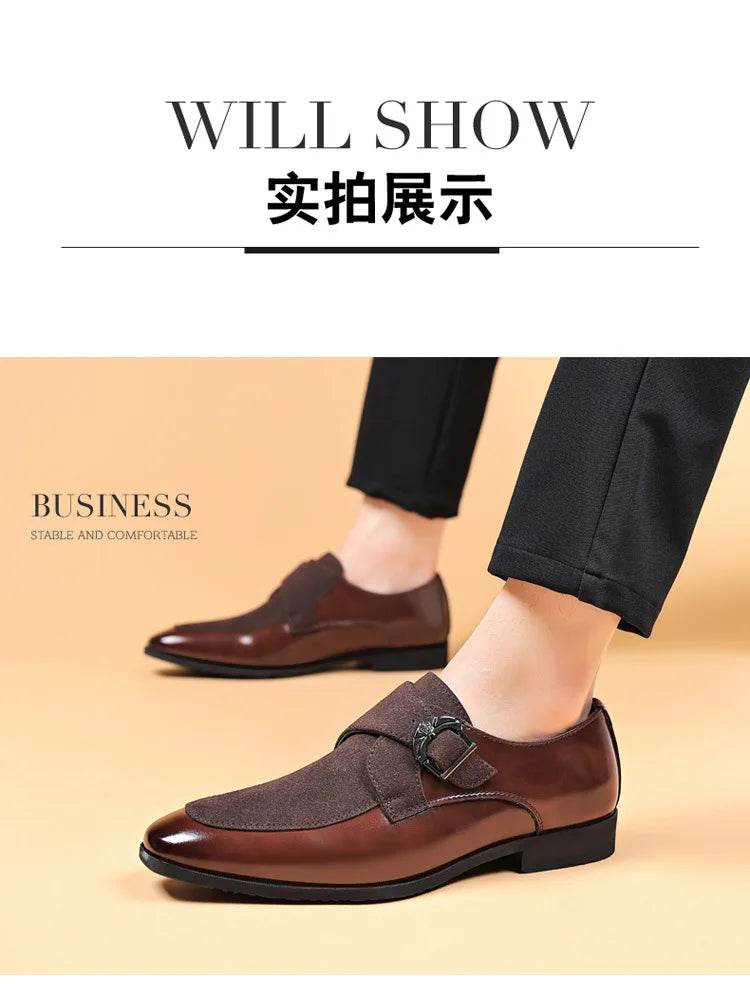 Casual Business Shoes for Men Point Toe Men Dress Buckle Shoes Luxury Men's Wedding Formal Shoes Derby Party Oxford Footwear - AIAZ