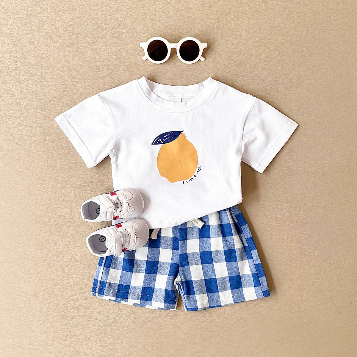 2PCS Summer Baby Boys Girls Clothes Set Lemon Print T-shirt+Checkered Shorts Beach Infant Toddler Outfit Suit 0-3Y