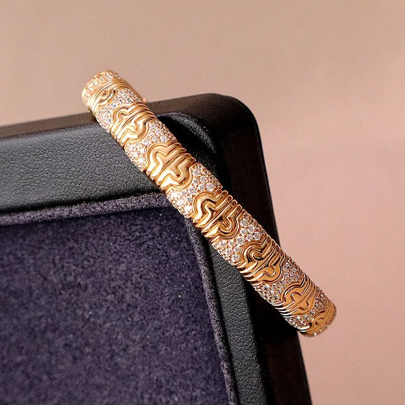 BELLUX Vintage Luxury Bracelet 925 Silver Gold Plated Full Diamond Distinctive Snake Open Bangle Unisex Jewelry