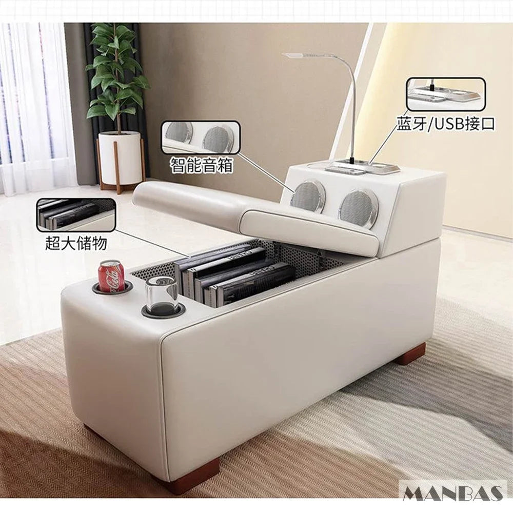 Luxury L-Shaped Genuine Leather Sectional Sofa Sets with USB, Bluetooth Speaker - Linlamlim Living Room Italian Leather Couches