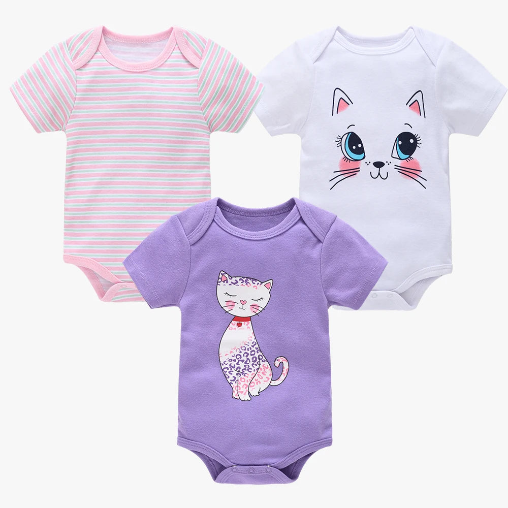 3 Pcs/set Baby Girls Rompers Unicorn Cute Print Girls Bodysuit Pink Summer Short Sleeve Jumpsuit 100% Cotton Soft Baby Clothes