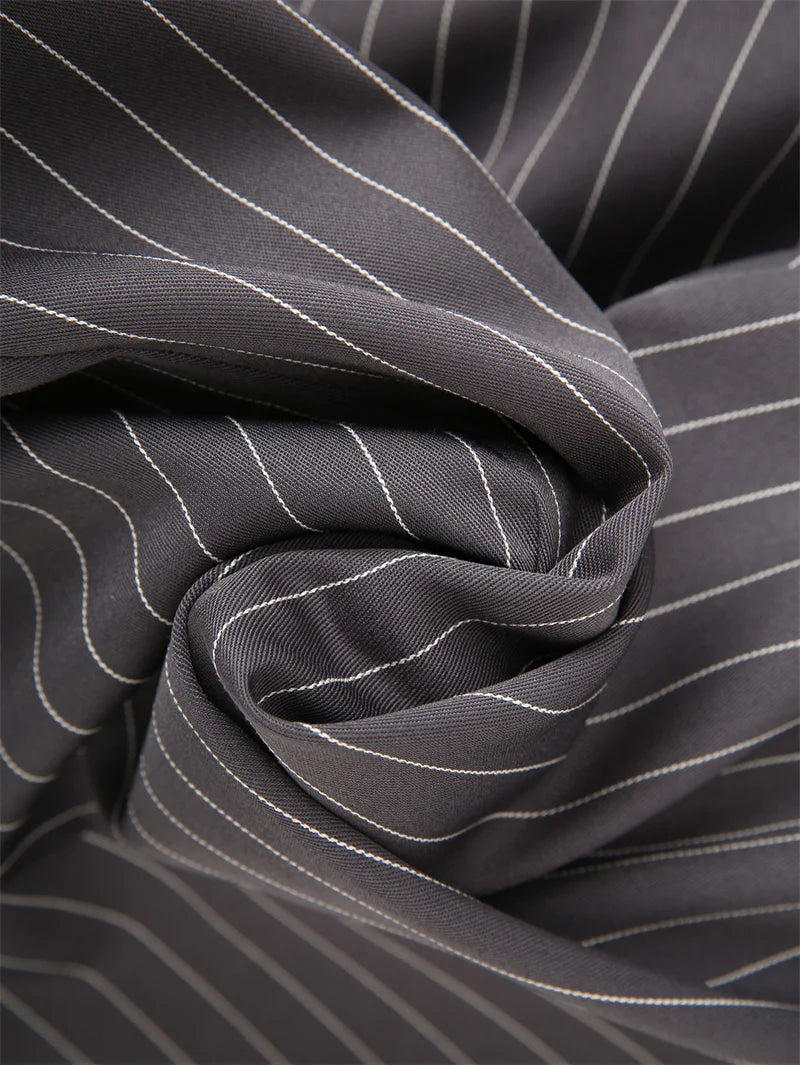 KEYANKETIAN Spring/Autumn New Women's Irregular Design Gray Striped Suit Outerwear Office Lady With Belt Slim Mid-length Coat