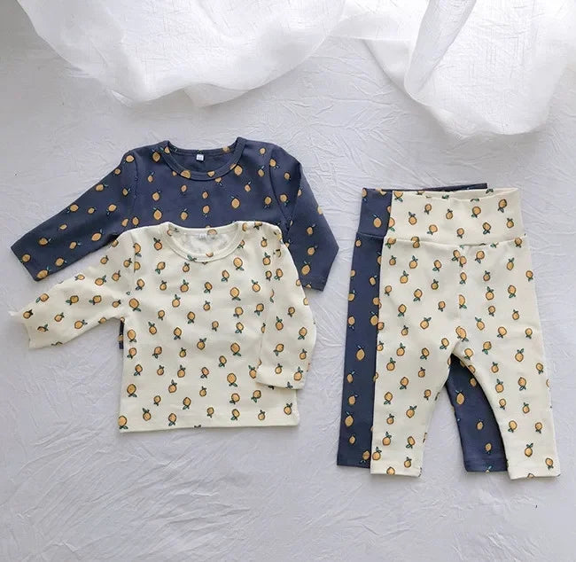 Cotton Warm High Waist Pants+Long Sleeve O-neck Top Sets Toddler Underwear Suits Baby Girls Boys New Cute 0-3years Pajamas
