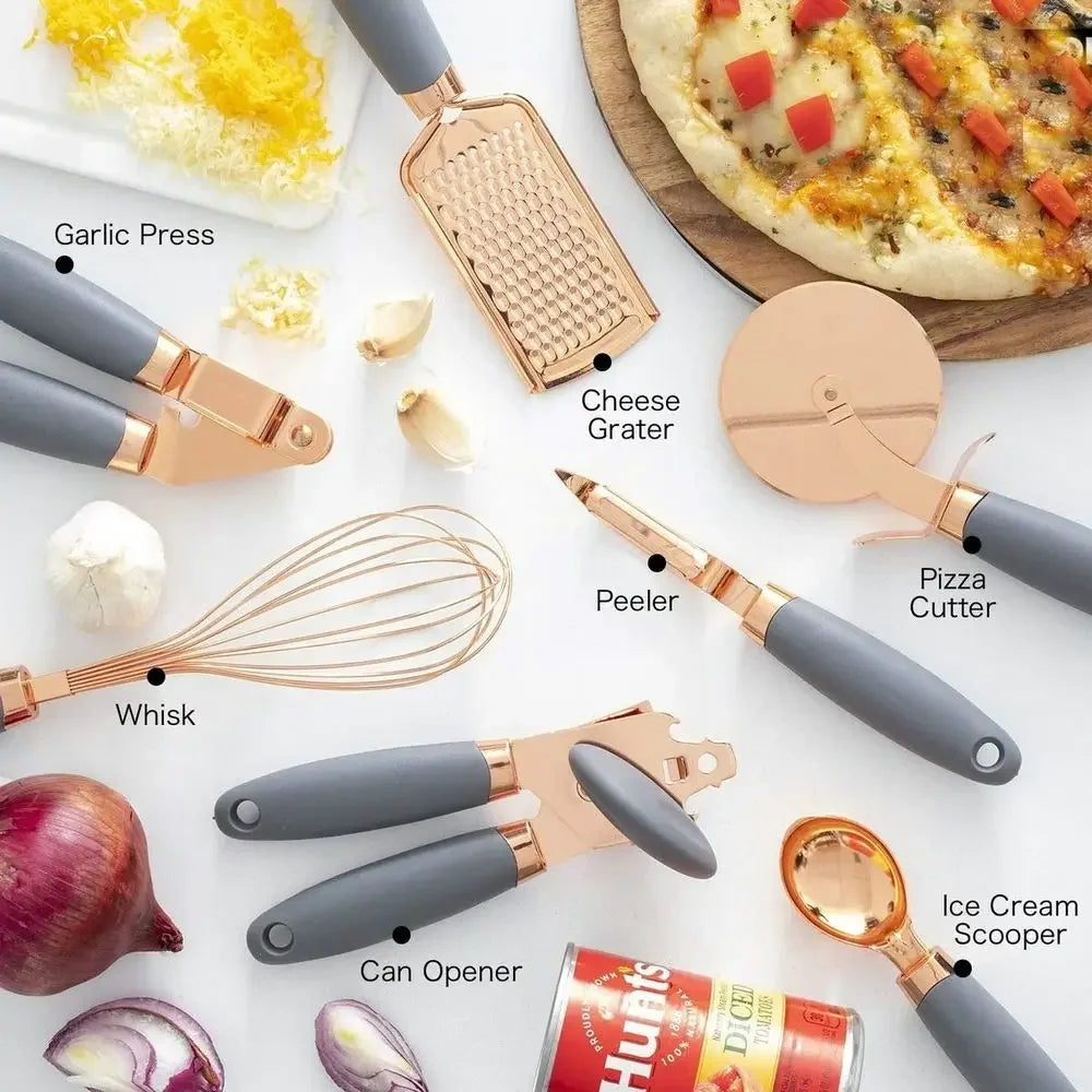 7PCS/Set Stainless Steel Garlic Press Pizza Cutter Kitchen Gadget Set Can Opener Potato Cooking Kitchenware